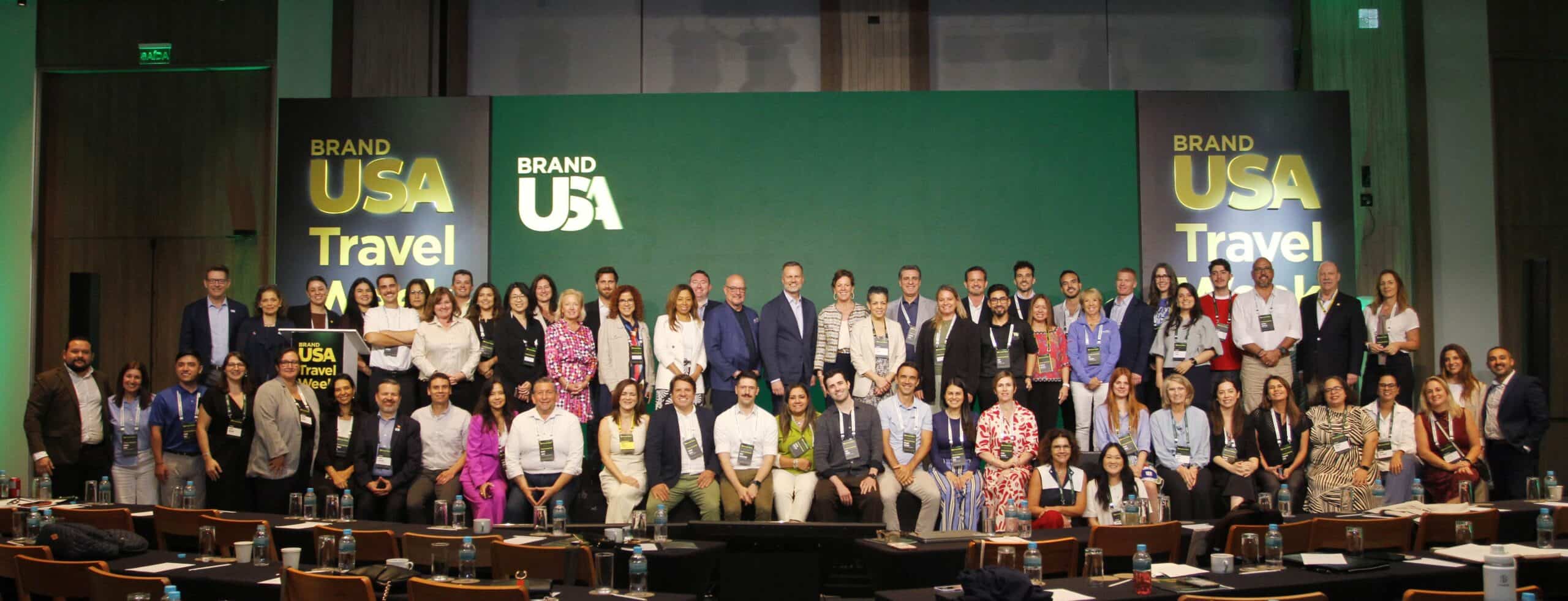 Group photo of attendees at Brand USA Travel Week South America event.