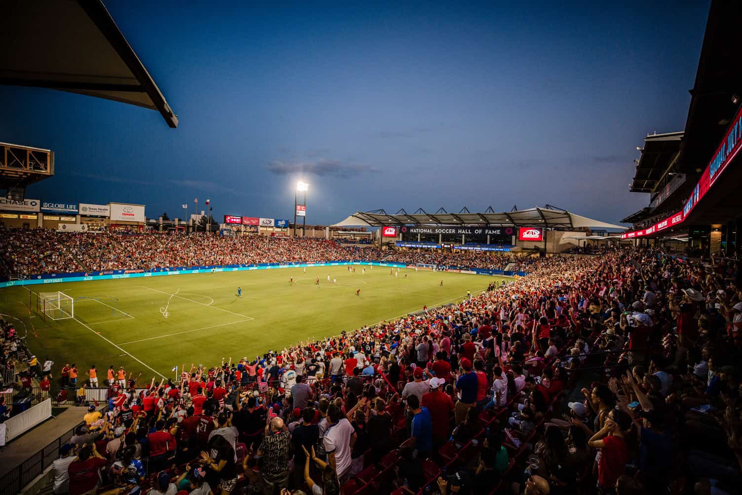Crowd of fans at a FIFA World Cup match in a large stadium in the US.