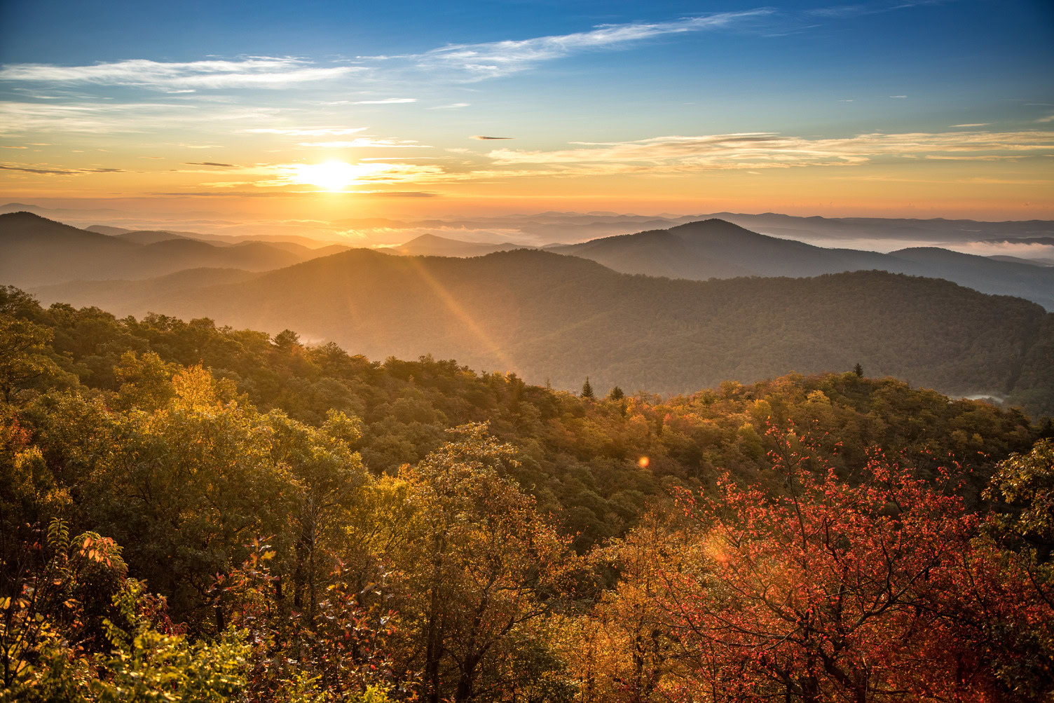 Fall Sunrise at  Pounding Mill Overlook in Brevard North Carolina